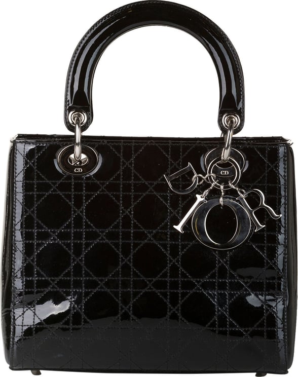 Dior Small Patent Cannage Lady Dior Zwart