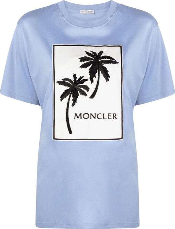 Moncler Palm Tree Logo Relaxed T-shirt Blauw