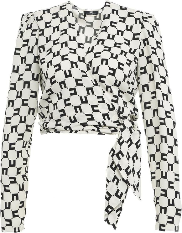 Elisabetta Franchi Wrap blouse with logo print Zwart