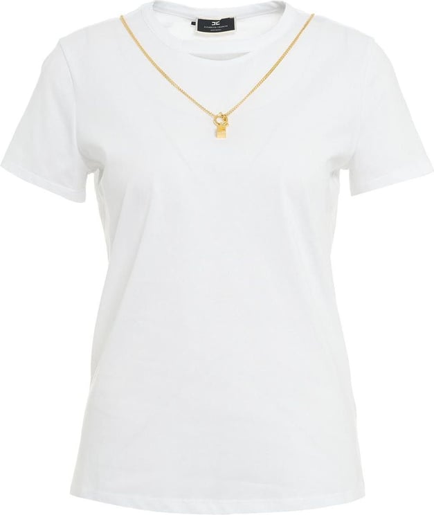 Elisabetta Franchi T-shirt with logo necklace Wit