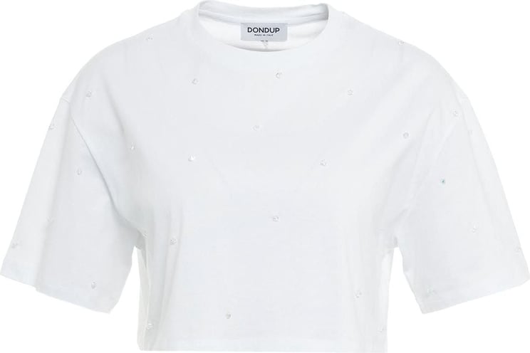 Dondup Cropped T-shirt with rhinestone applique Wit