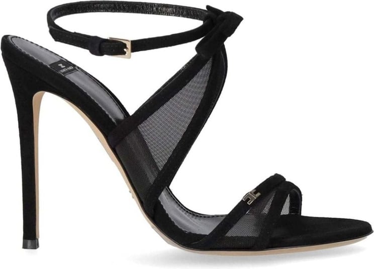 Elisabetta Franchi Black Heeled Sandal With Bow Black Zwart