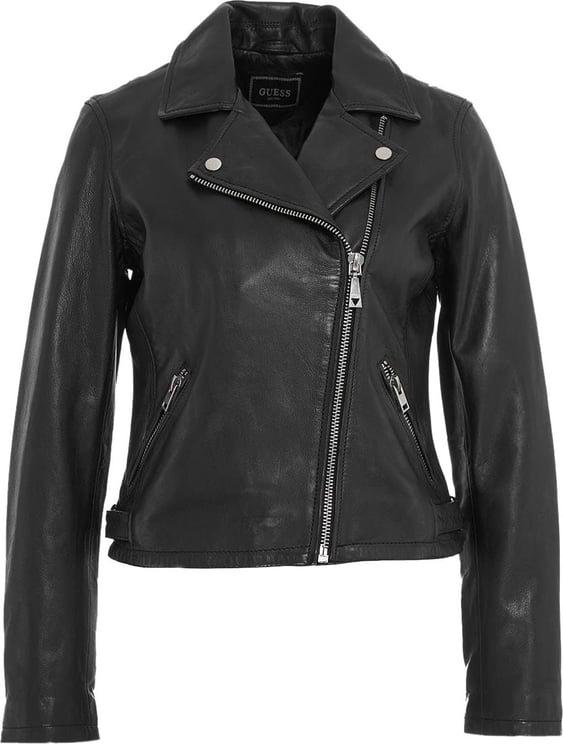 Guess Biker jacket in leather Zwart