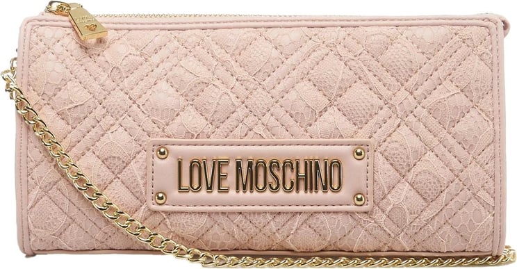 Love Moschino Quilted bag with lace insert Roze