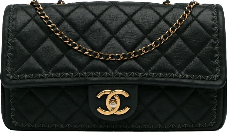 Chanel Quilted Lambskin Stitch Single Flap Zwart