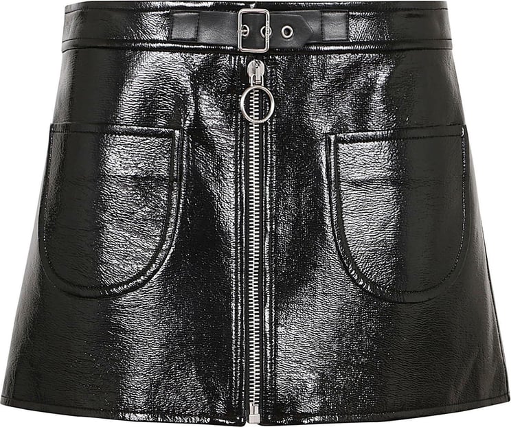 COURREGES buckle zipped vinyl mini skirt Zwart