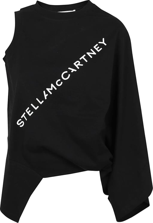 Stella McCartney fluid logo one sleeve top Zwart