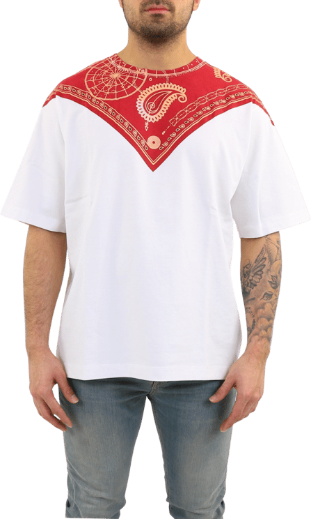 Marcelo Burlon Heren Bandana Over T-Shirt White Red Wit