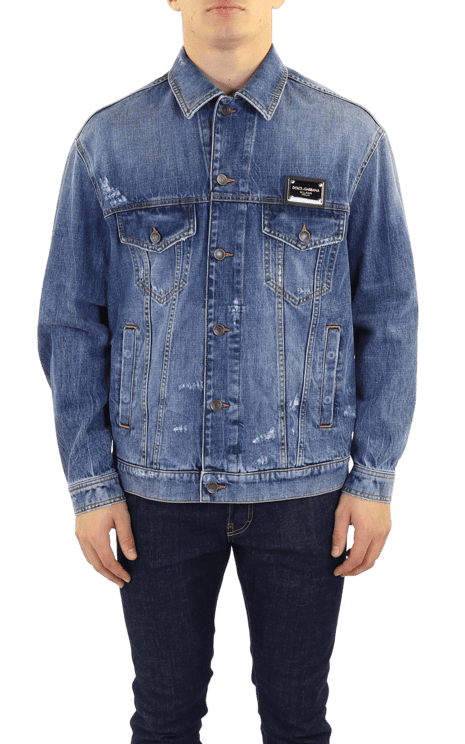 Dolce & Gabbana Heren Denim Jacquet met plaque Blauw