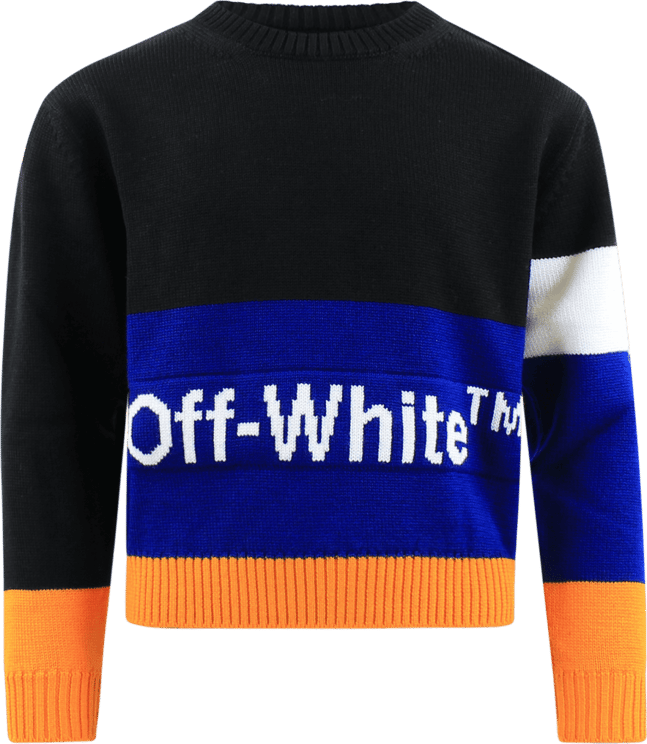 OFF-WHITE Kids Color Block Knit Crewneck Zwart