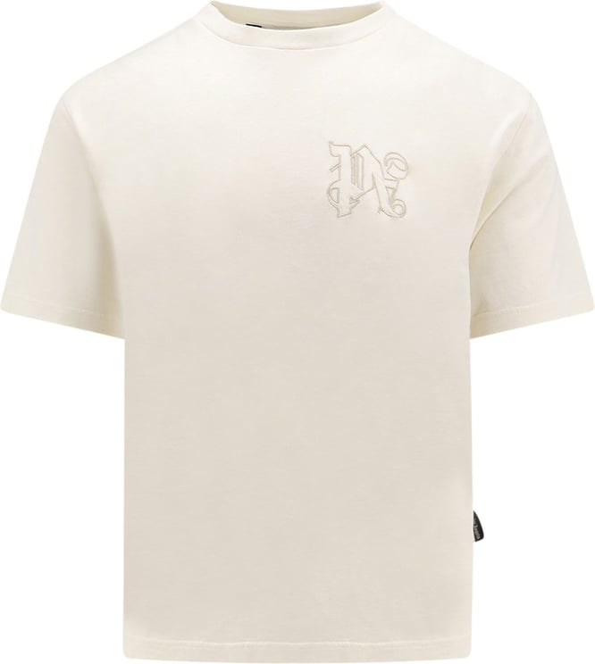 Palm Angels Cotton T-shirt with embroidered logo on the front Wit