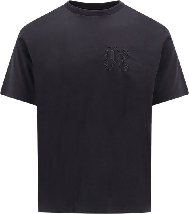 Palm Angels Cotton T-shirt with embroidered logo on the front Zwart