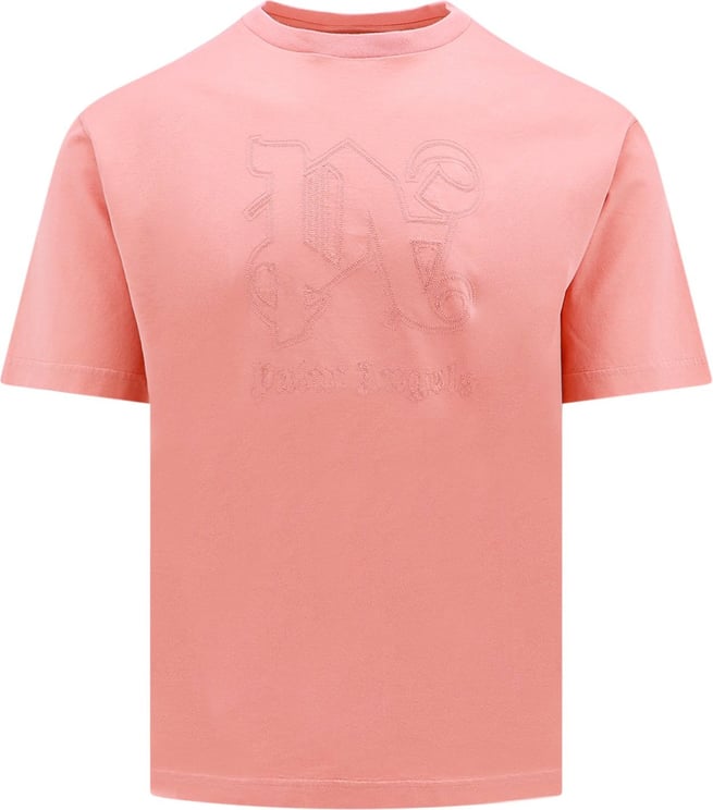 Palm Angels Cotton T-shirt with embroidered monogram on the front Roze