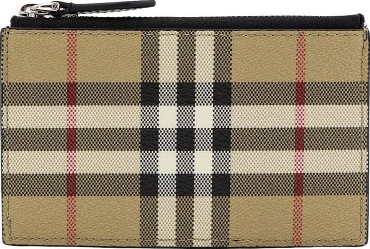 Burberry E-Canvas card holder with Vintage Check print Beige
