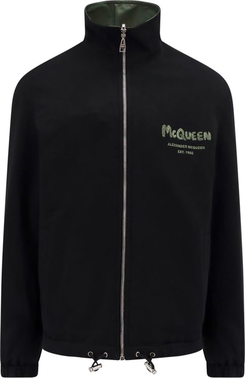 Alexander McQueen Cotone and nylon jacket with McQueen Graffiti logo Zwart
