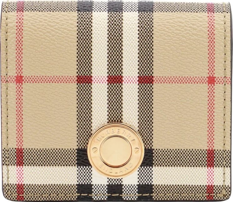 Burberry Coated canvas and leather wallet with check motif Beige