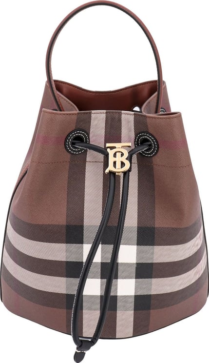 Burberry Coated canvas shoulder bag with Burberry Check motif Bruin