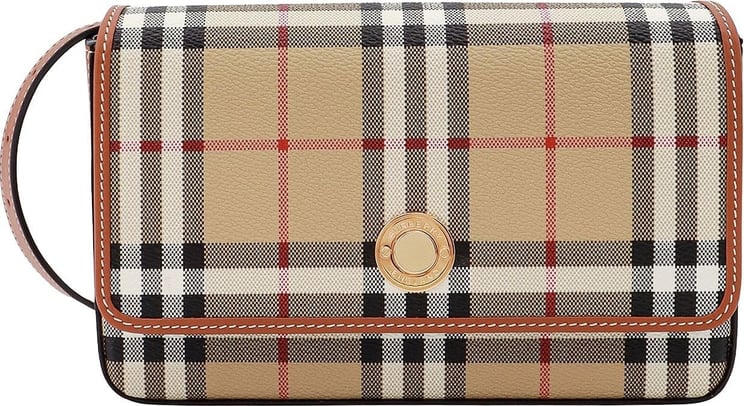Burberry Coated canvas and leather shoulder bag with Check motif Beige