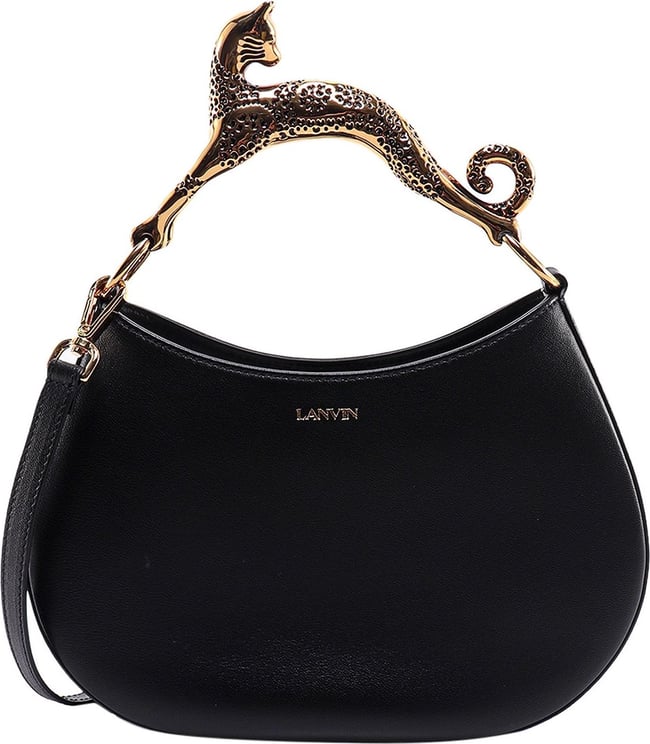 Lanvin Leather handbag with logo print Zwart