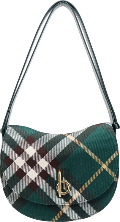 Burberry Wool blend shoulder bag with check motif Groen