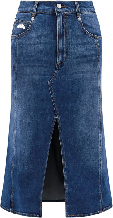 Alexander McQueen Denim skirt with back logo patch Blauw