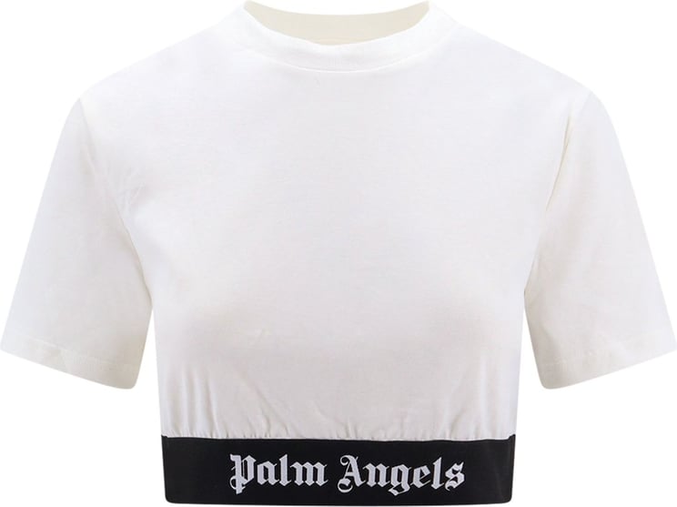 Palm Angels Cotton crop top with Classic Logo elastic band Wit