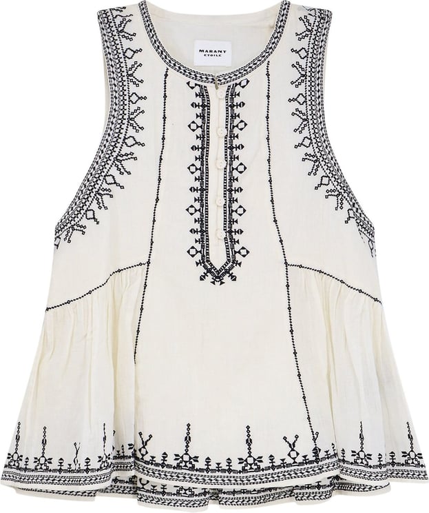 Isabel Marant Biologic cotton top with contrasting embroideries Wit