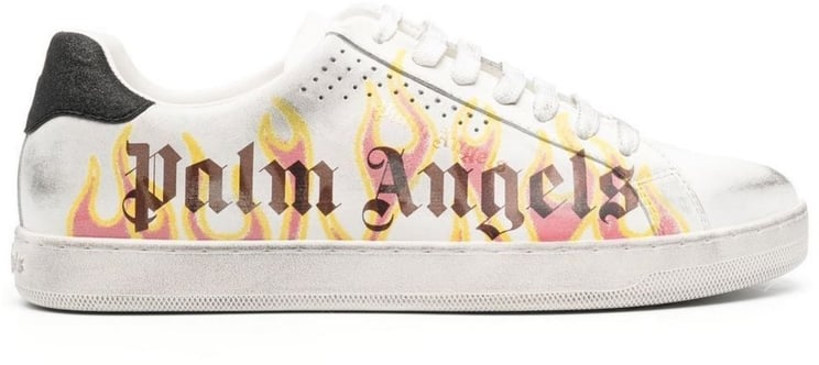 Palm Angels Spray Print Flame Logo Sneakers Wit