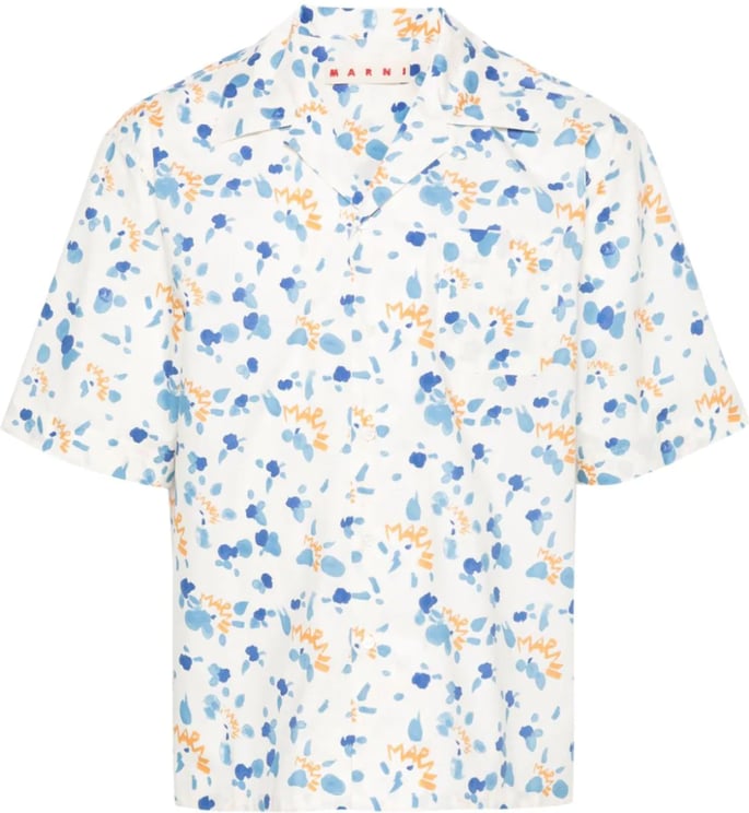 Marni Dotted S/s Shirt - Lily White/light Blue Blauw