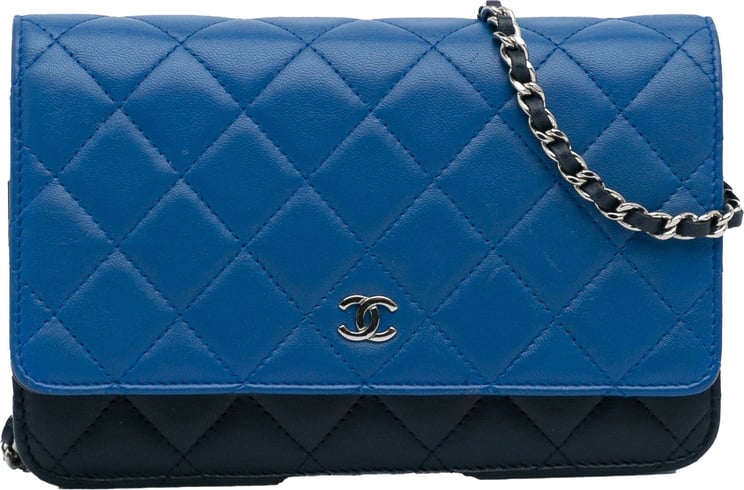 Chanel Tricolor Classic Lambskin Wallet On Chain Blauw
