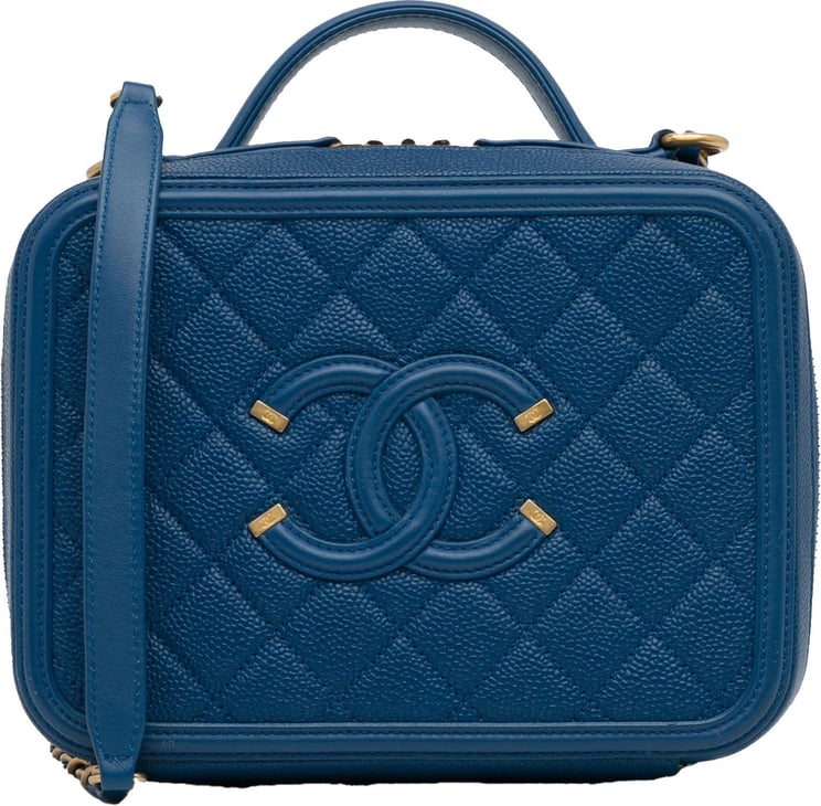 Chanel Medium CC Filigree Caviar Vanity Case Blauw
