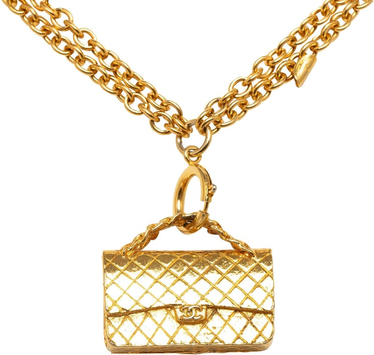 Chanel CC Flap Charm Necklace Goud