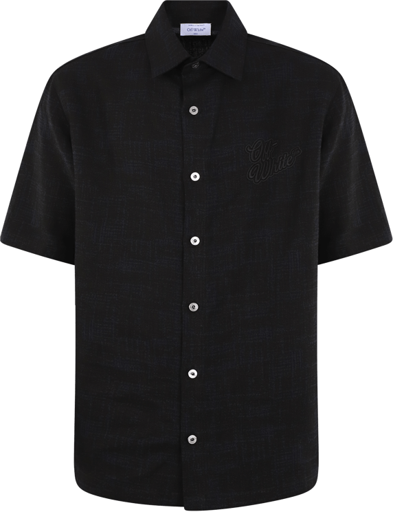 OFF-WHITE Heren 90Slogo Linen Bowling Shirt Zwart
