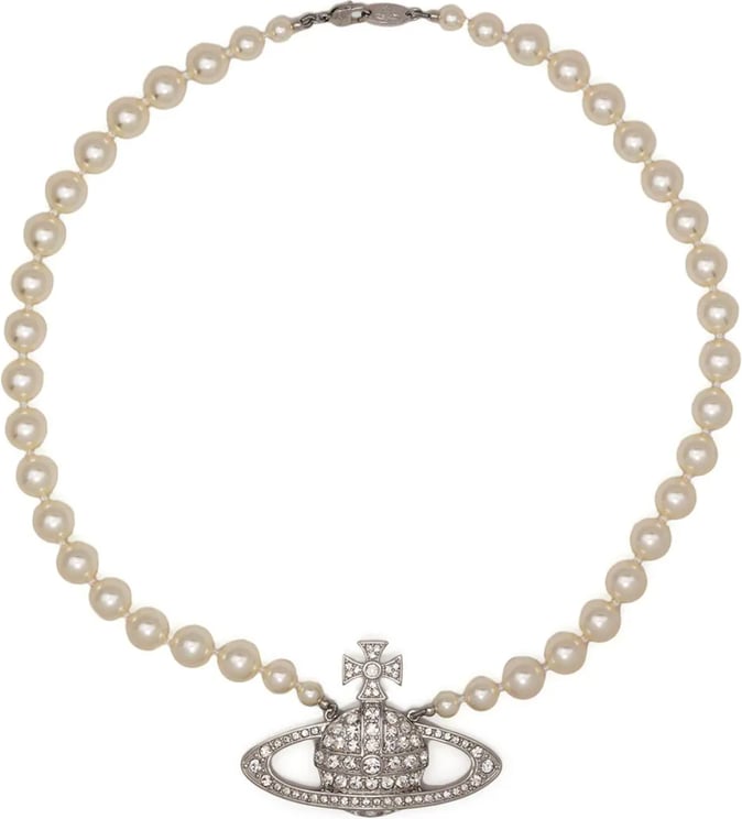 Vivienne Westwood Man. Bas Relief Pearl Necklace Platinum/cream Zilver