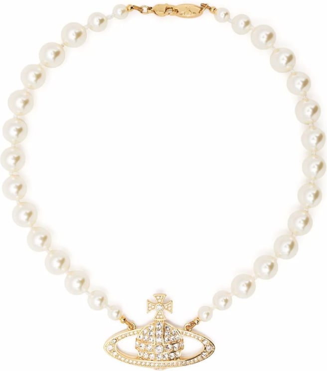Vivienne Westwood One Row Pearl Bas Relief Gold/cream/crystal Divers