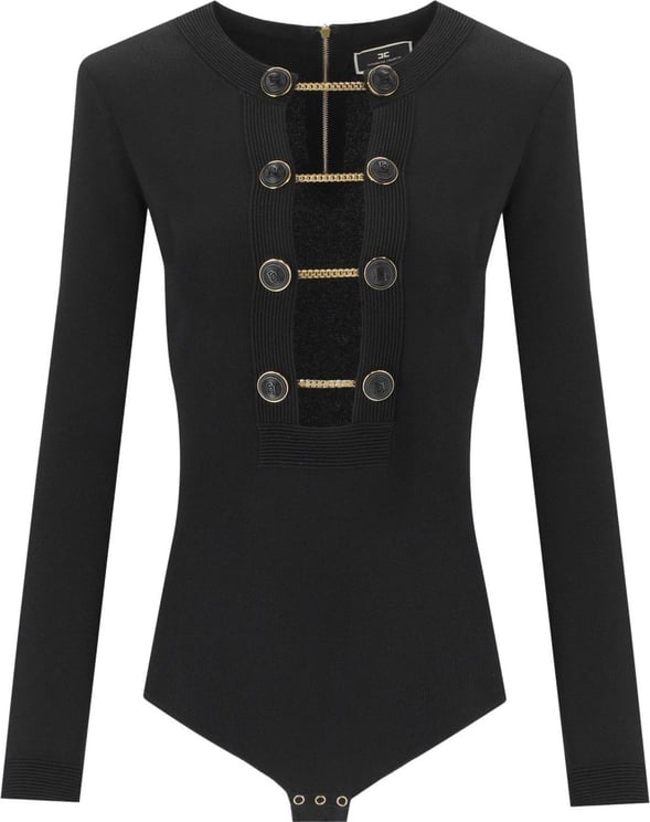 Elisabetta Franchi Black Bodysuit With Buttons Black Zwart