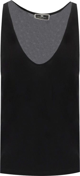 Elisabetta Franchi Black Top With Embroidered Logo Black Zwart