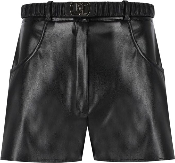 Elisabetta Franchi Black Leather Effect Shorts Black Zwart