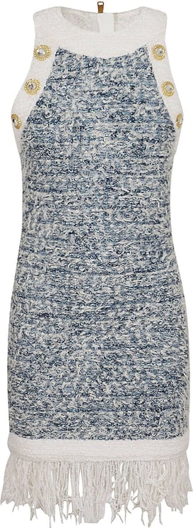 Balmain denim fringed tweed short dress Blauw