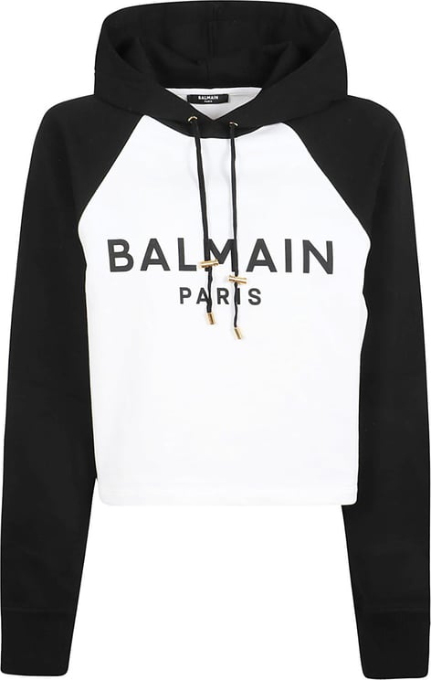 Balmain balmain print raglan cropped hoodie Wit