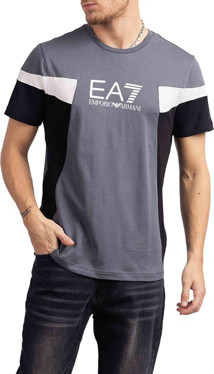 Emporio Armani EA7 Colourblock T-Shirt Heren Donkergrijs Grijs