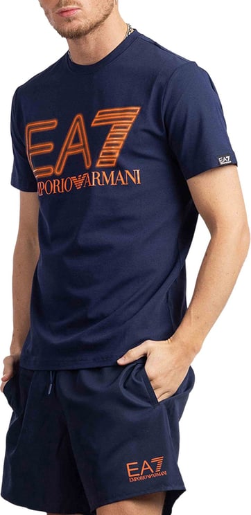 Emporio Armani EA7 Big Logo T-Shirt Heren Donkerblauw/Oranje Blauw