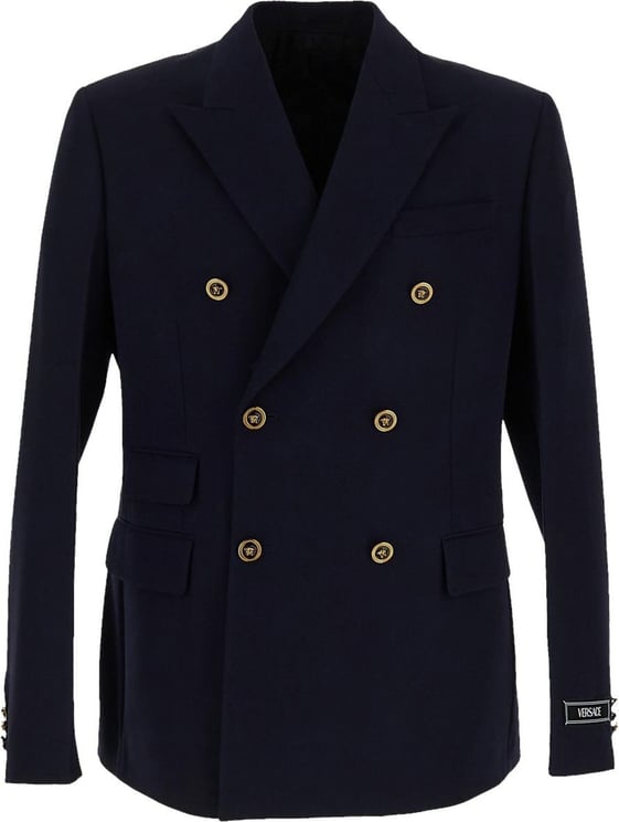 Versace Wool Double-Breasted Jacket Blauw