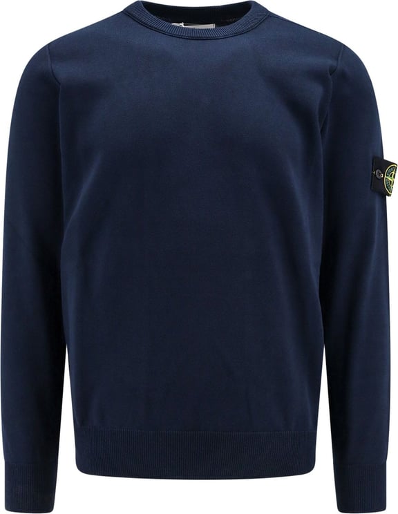 Stone Island Organic cotton sweater with logo patch Blauw
