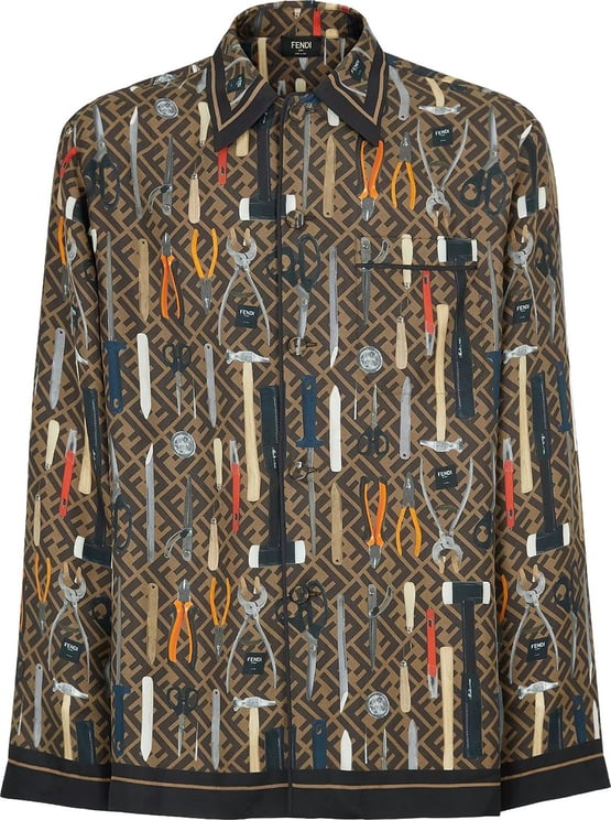 Fendi Silk shirt with FF motif Bruin