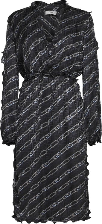 Fendi Fendi Printed Silk Midi Dress Zwart