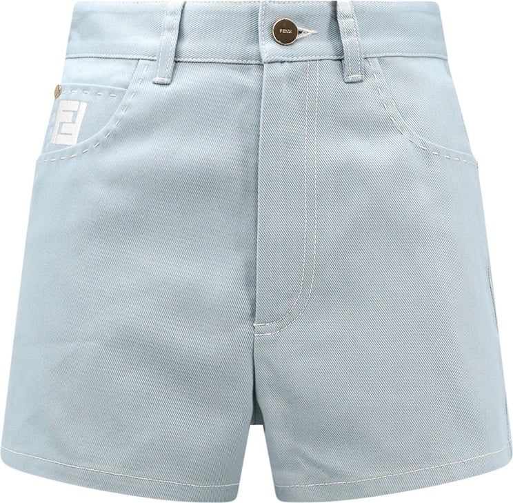 Fendi Cotton shorts with FF embroidered logo Blauw