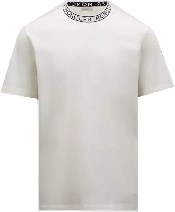 Moncler Tee Shirt ss logo neck white Wit