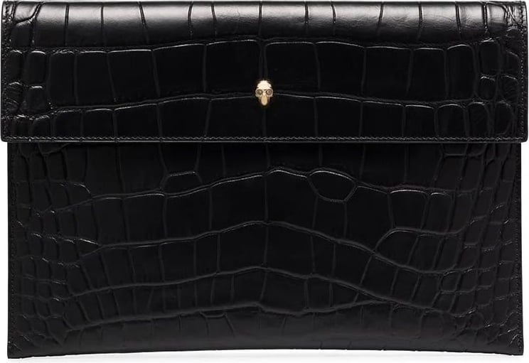 Alexander McQueen croc effect envelope clutch bag Zwart