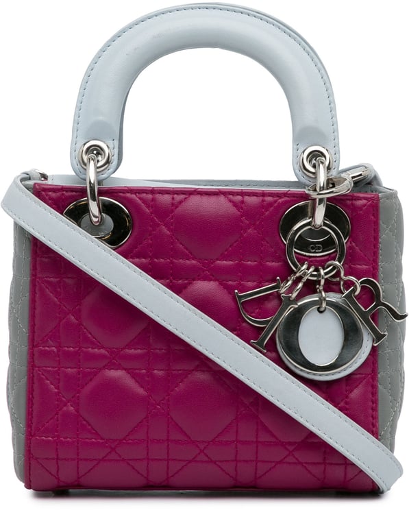 Dior Mini Tricolor Lambskin Cannage Lady Dior Roze